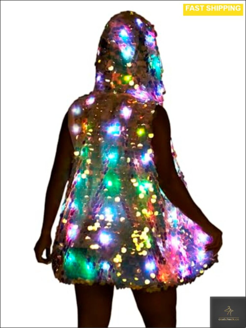 LED Light Up Sequin Vest for Women Rave Party Festival Halloween Costume
